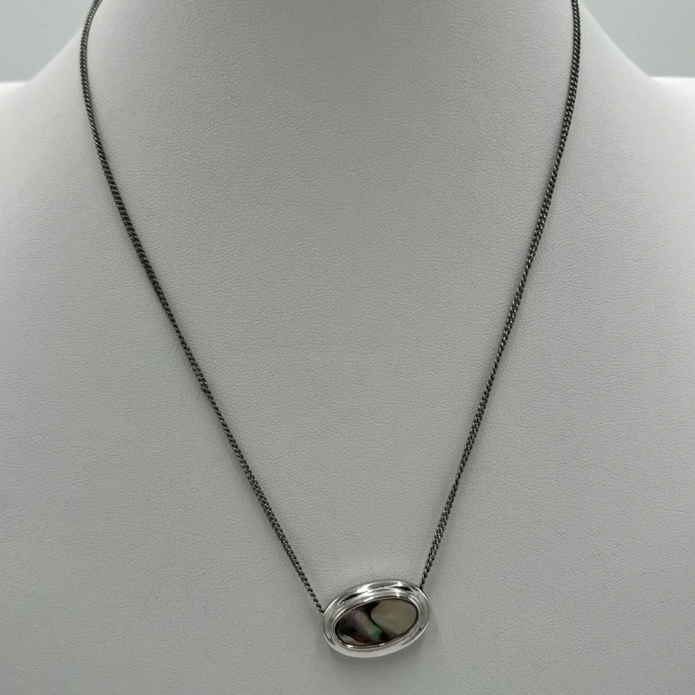 Vintage Avon Silver Tone Abalone Pendant Necklace